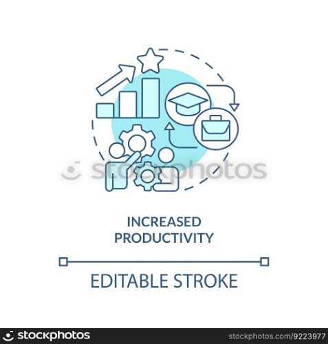 Increased productivity turquoise concept icon. Improve efficiency. Professional development. Training program abstract idea thin line illustration. Isolated outline drawing. Editable stroke. Increased productivity turquoise concept icon