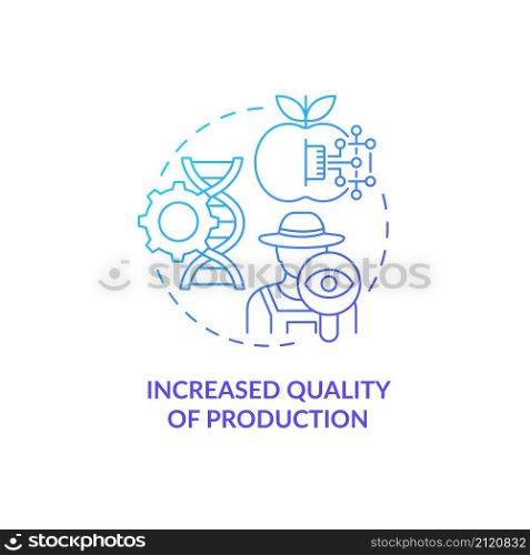 Increased quality of production blue gradient concept icon. Agricultural productivity abstract idea thin line illustration. Isolated outline drawing. Roboto-Medium, Myriad Pro-Bold fonts used. Increased quality of production blue gradient concept icon