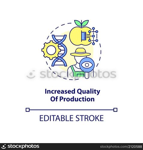 Increased quality of production concept icon. Increasing crop standard abstract idea thin line illustration. Isolated outline drawing. Editable stroke. Roboto-Medium, Myriad Pro-Bold fonts used. Increased quality of production concept icon