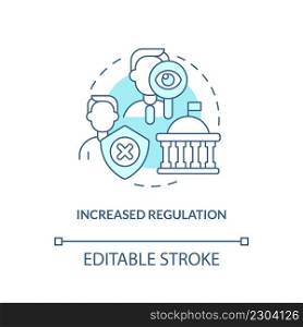 Increased regulation turquoise concept icon. Cryptocurrency issue in nearest future abstract idea thin line illustration. Isolated outline drawing. Editable stroke. Arial, Myriad Pro-Bold fonts used. Increased regulation turquoise concept icon