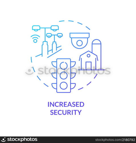 Increased security blue gradient concept icon. Benefits of energy services and RE abstract idea thin line illustration. Isolated outline drawing. Roboto-Medium, Myriad Pro-Bold fonts used. Increased security blue gradient concept icon