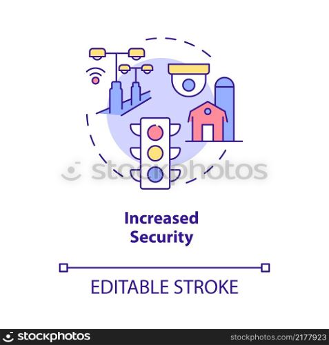 Increased security concept icon. Benefits of energy services and RE abstract idea thin line illustration. Isolated outline drawing. Editable stroke. Roboto-Medium, Myriad Pro-Bold fonts used. Increased security concept icon