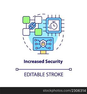 Increased security concept icon. Cryptocurrency biggest advantage abstract idea thin line illustration. Difficult to hack. Isolated outline drawing. Editable stroke. Arial, Myriad Pro-Bold fonts used. Increased security concept icon