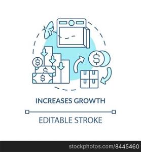Increases growth turquoise concept icon. Savings and deposits. Effect of inflation abstract idea thin line illustration. Isolated outline drawing. Editable stroke. Arial, Myriad Pro-Bold fonts used. Increases growth turquoise concept icon