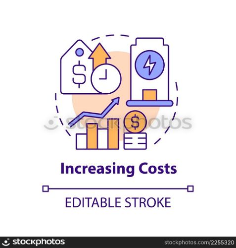 Increasing costs concept icon. Disadvantages of power purchase agreement abstract idea thin line illustration. Isolated outline drawing. Editable stroke. Arial, Myriad Pro-Bold fonts used. Increasing costs concept icon
