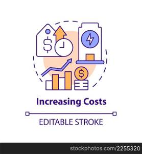 Increasing costs concept icon. Disadvantages of power purchase agreement abstract idea thin line illustration. Isolated outline drawing. Editable stroke. Arial, Myriad Pro-Bold fonts used. Increasing costs concept icon