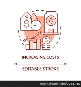 Increasing costs orange concept icon. Disadvantages of power purchase agreement abstract idea thin line illustration. Isolated outline drawing. Editable stroke. Arial, Myriad Pro-Bold fonts used. Increasing costs orange concept icon