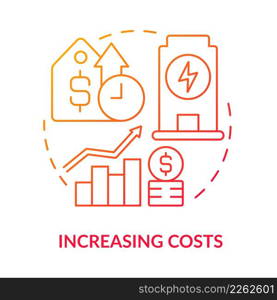 Increasing costs red gradient concept icon. High price. Disadvantages of power purchase agreement abstract idea thin line illustration. Isolated outline drawing. Myriad Pro-Bold fonts used. Increasing costs red gradient concept icon