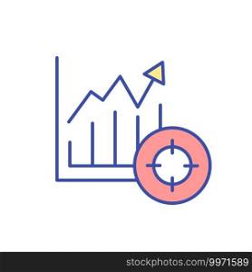 Increasing diagram RGB color icon. Economic chart rising, financial graph growing. Economy report. Business project statistics. Fluctuations in economy. Isolated vector illustration. Increasing diagram RGB color icon