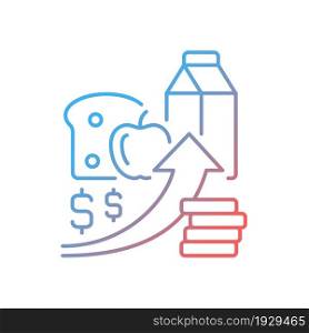 Increasing food prices gradient linear vector icon. Price inflation. Economical issue. Food insecurity, hunger reason. Thin line color symbol. Modern style pictogram. Vector isolated outline drawing. Increasing food prices gradient linear vector icon