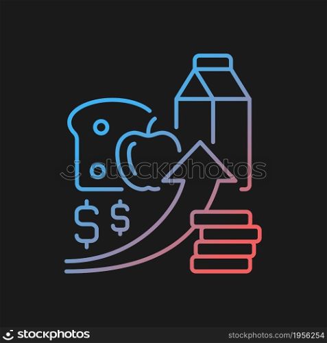 Increasing food prices gradient vector icon for dark theme. Price inflation. Economical issue. Grocery shopping. Thin line color symbol. Modern style pictogram. Vector isolated outline drawing. Increasing food prices gradient vector icon for dark theme