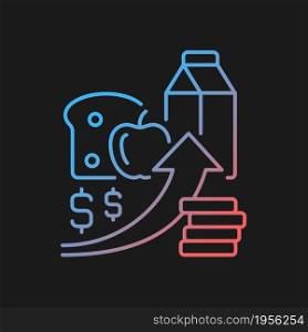 Increasing food prices gradient vector icon for dark theme. Price inflation. Economical issue. Grocery shopping. Thin line color symbol. Modern style pictogram. Vector isolated outline drawing. Increasing food prices gradient vector icon for dark theme