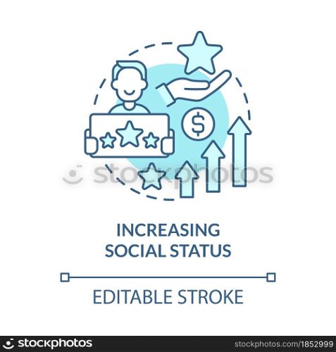 Increasing social status blue concept icon. Display wealth and possessions. Excessive buying abstract idea thin line illustration. Vector isolated outline color drawing. Editable stroke. Increasing social status blue concept icon