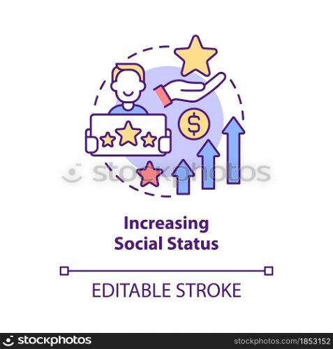 Increasing social status concept icon. Display wealth and possessions. Excessive buying and overspending abstract idea thin line illustration. Vector isolated outline color drawing. Editable stroke. Increasing social status concept icon