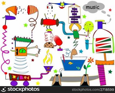 incredible machine, vector art illustration, more drawings in my gallery