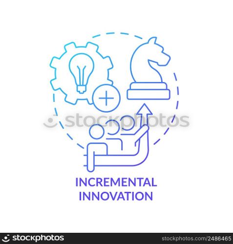 Incremental innovation blue gradient concept icon. Innovation type in business abstract idea thin line illustration. Minor improvements. Isolated outline drawing. Myriad Pro-Bold font used. Incremental innovation blue gradient concept icon