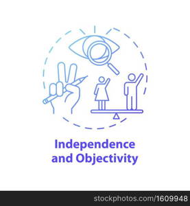 Independence and objectivity concept icon. Journalistic ethics standards idea thin line illustration. Portraying events in neutral and unbiased manner. Vector isolated outline RGB color drawing. Independence and objectivity concept icon