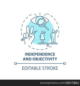 Independence and objectivity concept icon. Journalistic ethics standards idea thin line illustration. Avoiding topics with personal interest. Vector isolated outline RGB color drawing. Editable stroke. Independence and objectivity concept icon