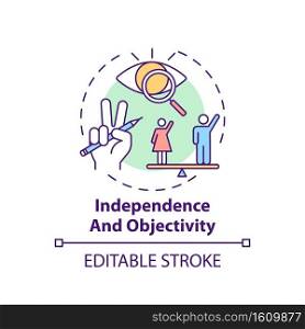 Independence and objectivity concept icon. Journalistic ethics standards idea thin line illustration. Independent voice. Objective reporting. Vector isolated outline RGB color drawing. Editable stroke. Independence and objectivity concept icon