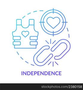 Independence blue gradient concept icon. Foreign assistance rule abstract idea thin line illustration. Beyond authority. Maintaining autonomy. Isolated outline drawing. Myriad Pro-Bold font used. Independence blue gradient concept icon