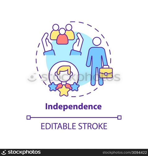 Independence concept icon. Provide unbiased work. PR code of ethics abstract idea thin line illustration. Isolated outline drawing. Editable stroke. Arial, Myriad Pro-Bold fonts used. Independence concept icon