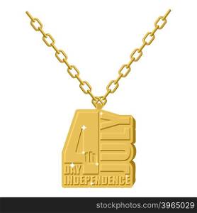 Independence Day america gold necklace jewelry on chain. Expensive jewelry symbol of holiday in United States. Accessory precious yellow metal for Patriots. Fashionable Luxury holiday treasure July 4&#xA;