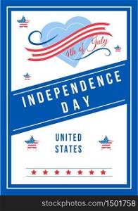 Independence Day anniversary poster flat vector template. American national holiday. US freedom and liberty. Brochure, booklet one page concept design. Fourth of July event flyer, leaflet. Independence Day anniversary poster flat vector template