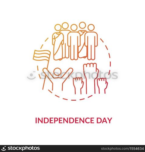 Independence day concept icon. National indian holiday idea thin line illustration. Annual festival in India. Celebrating people with flag vector isolated outline RGB color drawing. Independence day concept icon