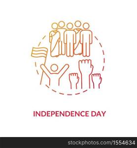 Independence day concept icon. National indian holiday idea thin line illustration. Annual festival in India. Celebrating people with flag vector isolated outline RGB color drawing. Independence day concept icon