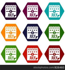 Independence day icon set many color hexahedron isolated on white vector illustration. Independence day icon set color hexahedron