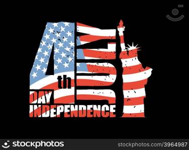 Independence Day of America. Statue of Liberty and USA flag in grunge style. Brush stroke. National public holiday in United States. Logo for patriotic celebration
