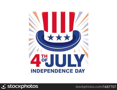 Independence day of the usa 4th july. Uncle Sam hat on white background. National Patriotic Date. Vector illustration.