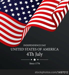 Independence Day with waving flag on dark background.Vector