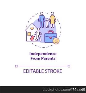 Independence from parents concept icon. Starting a family. Financial freedom. Private living and autonomy abstract idea thin line illustration. Vector isolated outline color drawing. Editable stroke. Independence from parents concept icon