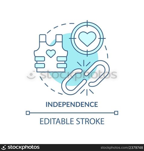 Independence turquoise concept icon. Foreign assistance rule abstract idea thin line illustration. Maintaining autonomy. Isolated outline drawing. Editable stroke. Arial, Myriad Pro-Bold fonts used. Independence turquoise concept icon