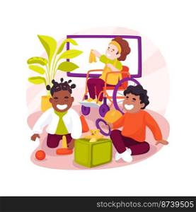 Independent housekeeping isolated cartoon vector illustration. Child learning to clean up toys, inclusive daycare center, children with special health needs, teach housekeeping vector cartoon.. Independent housekeeping isolated cartoon vector illustration.