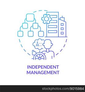 Independent management blue gradient concept icon. Decision making freedom. Private sector feature abstract idea thin line illustration. Isolated outline drawing. Myriad Pro-Bold font used. Independent management blue gradient concept icon