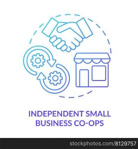 Independent small business co-ops blue gradient concept icon. Retailers, entrepreneurs cooperation abstract idea thin line illustration. Isolated outline drawing. Myriad Pro-Bold font used. Independent small business co-ops blue gradient concept icon