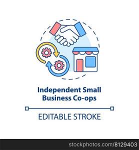 Independent small business co-ops concept icon. Retailers, entrepreneurs cooperation abstract idea thin line illustration. Isolated outline drawing. Editable stroke. Arial, Myriad Pro-Bold fonts used. Independent small business co-ops concept icon