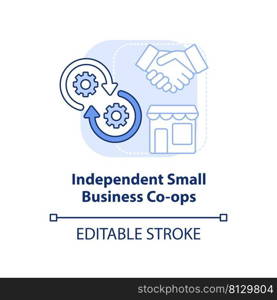 Independent small business co-ops light blue concept icon. Retailers cooperation abstract idea thin line illustration. Isolated outline drawing. Editable stroke. Arial, Myriad Pro-Bold fonts used. Independent small business co-ops light blue concept icon