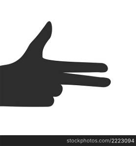 Index and middle fingers gesture. Black silhouette shadow play gesture. Animal muzzle silhouette. Flat vector illustration isolated on white background.. Index and middle fingers gesture. Flat vector illustration isolated on white