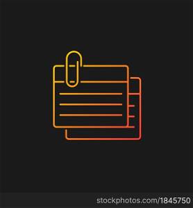 Index card gradient vector icon for dark theme. Small piece for recording information. Flashcards for studying. Thin line color symbol. Modern style pictogram. Vector isolated outline drawing. Index card gradient vector icon for dark theme