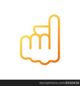 Index finger pointing up pixel perfect gradient linear vector icon. Upward direction sign. Hand gesture. Thin line color symbol. Modern style pictogram. Vector isolated outline drawing. Index finger pointing up pixel perfect gradient linear vector icon
