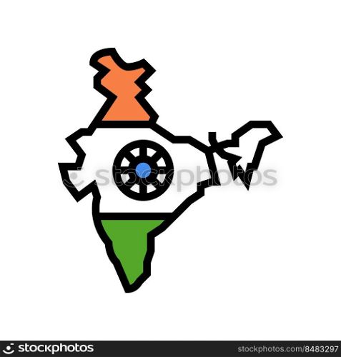 india country map flag color icon vector. india country map flag sign. isolated symbol illustration. india country map flag color icon vector illustration