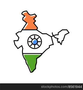 india country map flag color icon vector. india country map flag sign. isolated symbol illustration. india country map flag color icon vector illustration