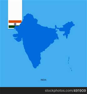 India Country Map with Flag over Blue background. Vector EPS10 Abstract Template background