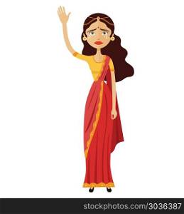 India crying business woman waving hand goodbye emotion cartoon . India crying business woman waving hand goodbye emotion cartoon vector flat