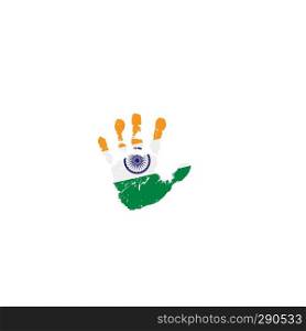 India flag and hand on white background. Vector illustration.. India flag and hand on white background. Vector illustration