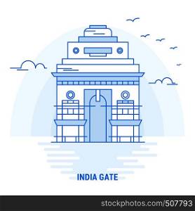 INDIA GATE Blue Landmark. Creative background and Poster Template