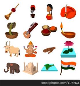 India icons in cartoon style for web and mobile devices. India icons cartoon